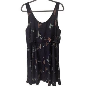 Sariah Anthropologie 100% Silk Abstract Print Sleeveless Dress, Navy, Size 14